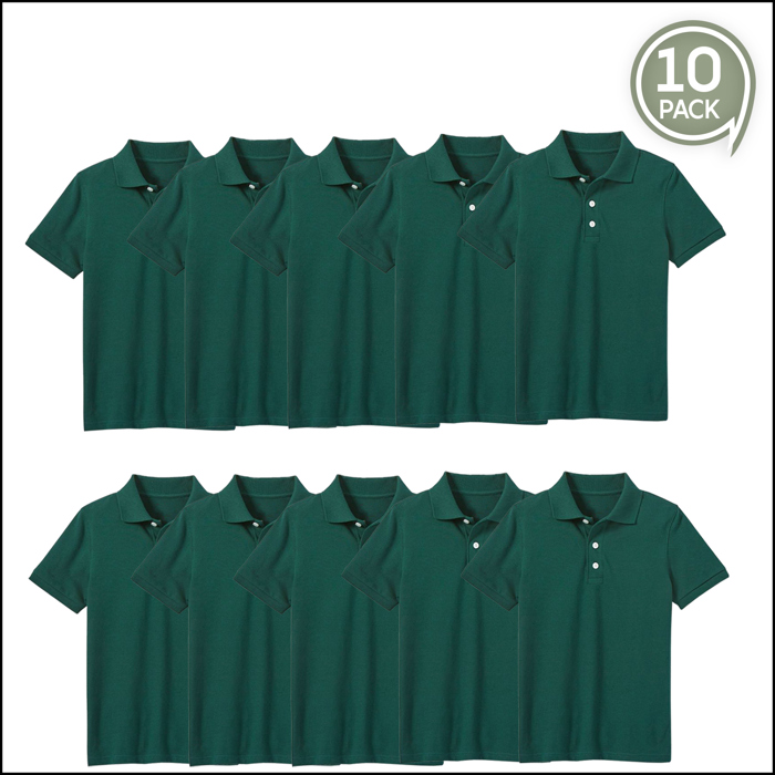10-Pack School Uniform Tagless Polo Tshirt for Little Boys & Big Boys